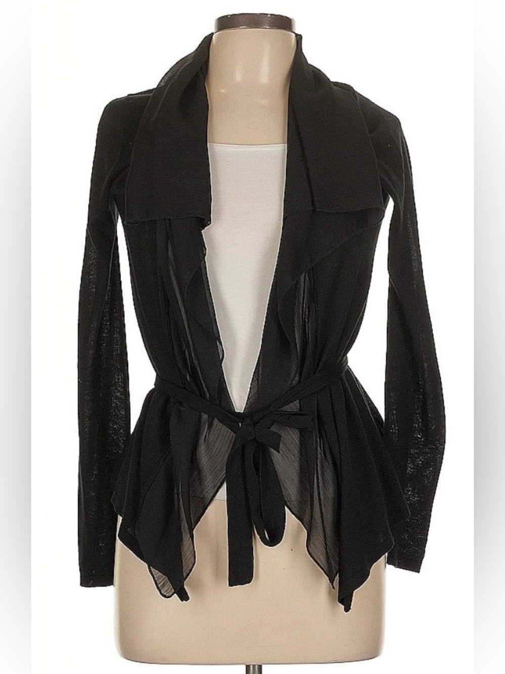 Tahari Black Open Front Knit Cardigan